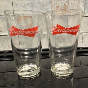Vintage Budweiser Red Logo Glass Pair